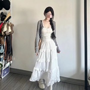 kumikumi温柔风镂空钩花半身裙女春季高腰a字，蛋糕裙长裙白色裙子