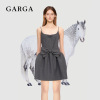 GARGA灰色设计感蝴蝶结吊带连衣裙女气质收腰礼服蓬蓬裙显瘦短裙