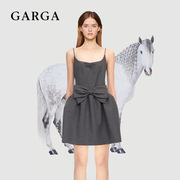 garga灰色设计感蝴蝶结，吊带连衣裙女气质，收腰礼服蓬蓬裙显瘦短裙