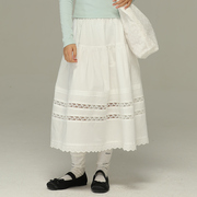 小女森女童夏季韩系白色蕾丝半身裙儿童甜美a字长裙拼接花边裙子