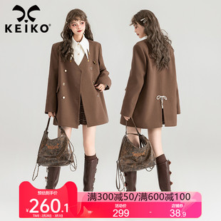 KEIKO法式咖色双排扣V领西装外套2024春夏气质休闲宽松通勤小西服