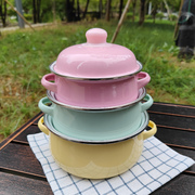 加厚马卡龙(马卡龙)色，三件套搪瓷锅套装锅具搪瓷，双耳锅煮面锅搪瓷平底奶锅