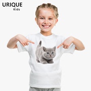 小蓝猫可爱猫咪图案莫代尔儿童T恤女童萌趣爱心亲子创意圆领短袖