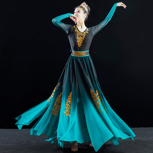 新疆服装成人开场舞大摆裙维吾尔，舞蹈演出服民族现代舞台表演服女