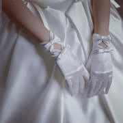 复古赫本风新娘婚纱手套蕾丝红白色，蝴蝶结网纱婚庆婚礼短款缎面薄