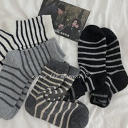 三双兔毛袜子女ins秋韩版日系条纹毛绒中筒袜堆堆袜保暖