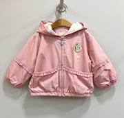韩国童装 24春女宝粉色大尖尖帽木耳边甜美夹克 儿童休闲外套