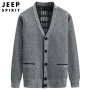 jeep中老年毛衣男冬季加绒保暖开衫，上衣男士中年爸爸装针织衫外套