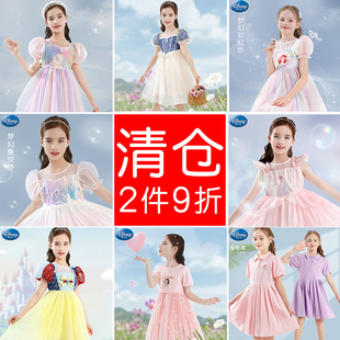 迪士尼儿童公主裙2023夏装女童网纱蓬蓬裙，连衣裙子礼服裙