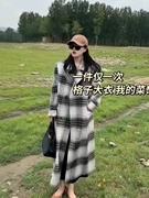 高端双面羊绒大衣女2023秋季复古格子韩版西装羊毛外套中长款