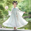 高端女童汉服夏超仙中国风古装，儿童雪纺连衣裙，珍珠链条公主裙
