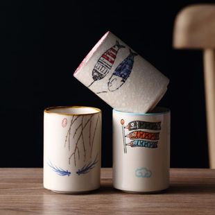 日式釉下彩陶瓷茶杯直身水杯 家用茶具陶瓷杯小杯子泡茶杯
