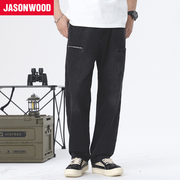 Jasonwood/坚持我的小众设计感复古水洗牛仔裤宽松休闲痞帅裤子男