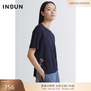 INSUN恩裳夏季时尚个性绑带设计简约休闲毛针织衫