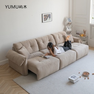 电动云朵沙发猫抓布奶油风现代客厅高靠背大坐深功能可伸缩沙发