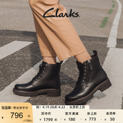 Clarks其乐女鞋秋冬马丁靴厚底增高中筒靴系带拉链街头朋克时装靴