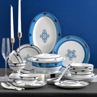 家用骨瓷餐具套装西式58头套装碗盘碟子欧式陶瓷，碗盘套餐餐具商用