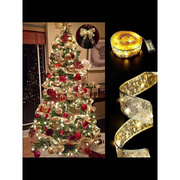 圣诞丝带灯串彩灯 圣诞节装饰品圣诞树配饰装饰挂件烫金双层彩带