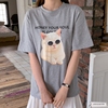 现韩国东大门yes2024夏季百搭宽松卡通，猫咪印花短袖t恤女