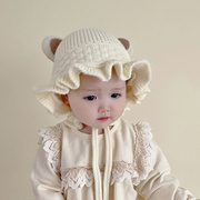 婴儿帽秋冬洋气公主宫廷花边，护耳包头毛线，帽加厚保暖儿童宝宝帽子