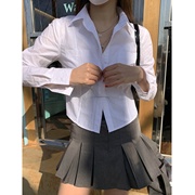 Unique SEI 美式学院风双口袋设计短款翻领修身衬衫上衣防晒衫