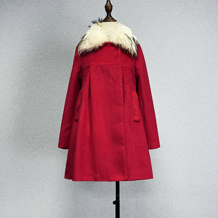 娃娃领羊毛呢子大衣女本命年大红色，可拆卸毛领a字大摆斗篷型外套