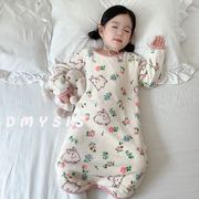女童连体睡衣2023法兰绒，春秋季婴儿韩版连身长袖儿童家居服