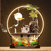 创意流水超白玻璃金鱼缸(金鱼缸)摆件客厅办公室，小型鱼缸水族箱桌面装饰品