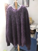 紫色毛绒绒(毛绒绒)手工，钉珠菠萝气质高雅宽松文艺安哥拉兔羊毛毛衣