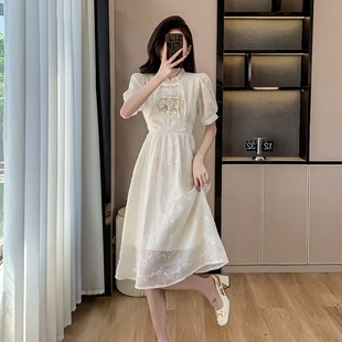 2024夏季新中式重工刺绣短袖连衣裙女精致日常改良旗袍长裙子