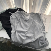 灰色假两件无袖T恤女夏季薄款圆领宽松小众设计感拼接背心上衣潮