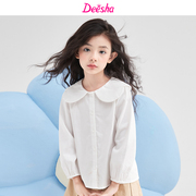 笛莎女童白衬衫韩版迪莎中童小孩学生少女长袖磨毛娃娃领大童衬衣