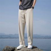 中国风亚麻裤子男宽松休闲裤，夏季薄款长裤直筒复古棉麻垂感阔腿裤