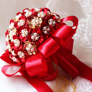 复古中式结婚新娘手捧花，手工diy材料，包仿珍珠钻石婚纱捧花成品