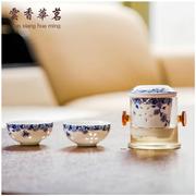 青花陶瓷红茶功夫茶具套装双耳杯泡茶器玲珑杯玻璃茶壶