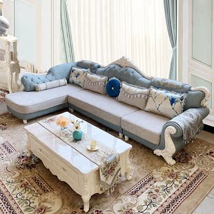 欧式沙发科技布可拆洗客厅，大小户型组合转角贵妃整装实木雕花定制