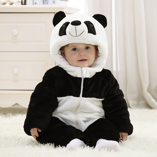 冬款加厚棉衣宝宝超萌熊猫连体衣婴儿冬季保暖哈衣新生儿外出棉服