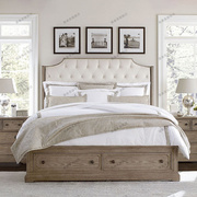 美式实木床双人床1.8米主卧室大床储物床复古橡木床北欧现代简约