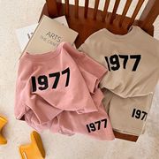 儿童纯棉套装2022夏季男女童数字印花短袖，t短裤宝宝两件套潮