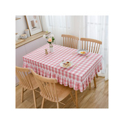 棉麻格子桌布红白纯棉，红绿色黑白黄色复古粉色蓝白布艺餐桌长方形