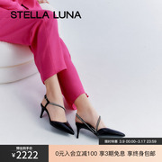 STELLA LUNA女鞋春夏季凉鞋水钻黑色时尚法式仙女高跟半凉鞋