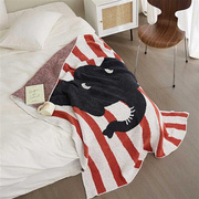北欧风可爱条纹大象针织盖毯沙发毛线编织毯子床半边绒躺椅午睡毯