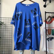 韩版个性洋气短袖T恤显瘦ins风欧版宝蓝色t恤打底衫