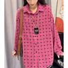 2024年春秋长袖设计感小众蕾丝镂空单排扣中长款粉色衬衫女潮