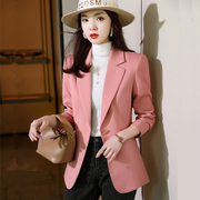 粉色西装外套女2022春秋纯色通勒韩版修身小个子短款西服上衣