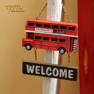 美式巴士壁挂复古汽车模型铁皮画创意店铺家居客厅餐厅墙面装饰