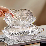 北欧风花朵水晶玻璃水果盘子高颜值家用餐盘碗零食托盘简约珠光白