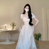 法式白色方领泡泡袖连衣裙，女气质高级感仙女超仙森系收腰长裙夏季