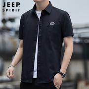 吉普jeep短袖衬衫男士，纯色多口袋工装衬衣，2023夏季薄款中老年寸衫