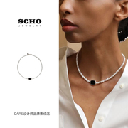 dare买手店scho韩国品牌珍珠，玛瑙吊坠项链，天然石小众(石小众)轻奢纯银